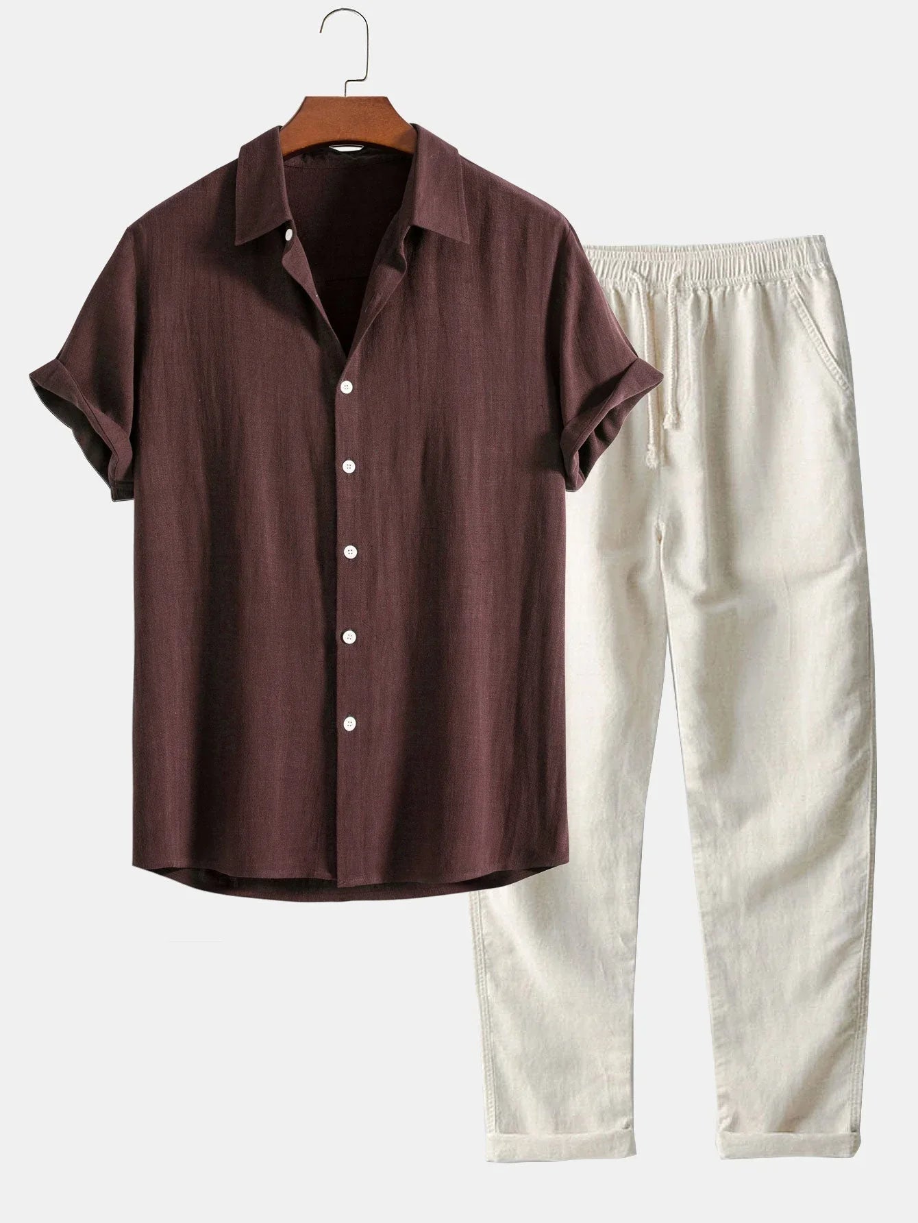 Button-Down Shirt and Pants Set for Men - Relaxed Fit Loungewear - Image 2