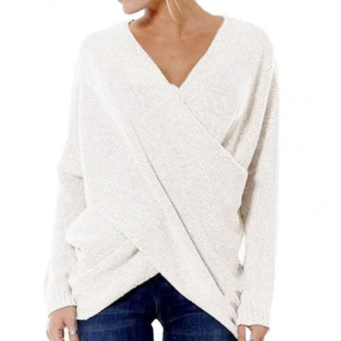 V-Neck Wrap Front Sweater for Women - Long Sleeve - Image 10
