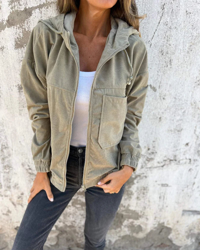 Hooded Zip-Up Jacket for Women - Chest Pocket - Image 5