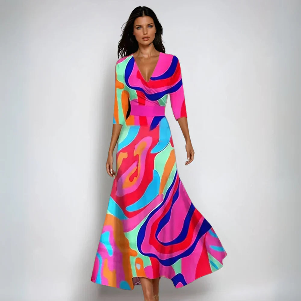 Floral Wrap Maxi Dress for Women - V-Neck 3/4 Sleeve - Image 4