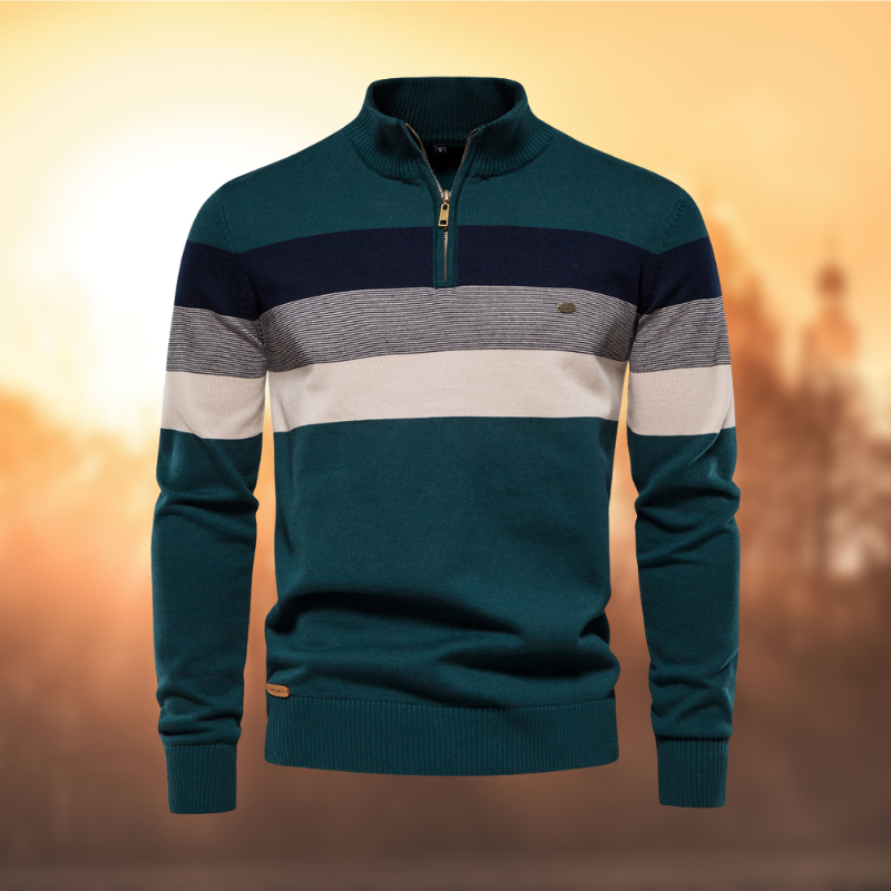 Quarter Zip Sweater for Men - Striped - Image 4