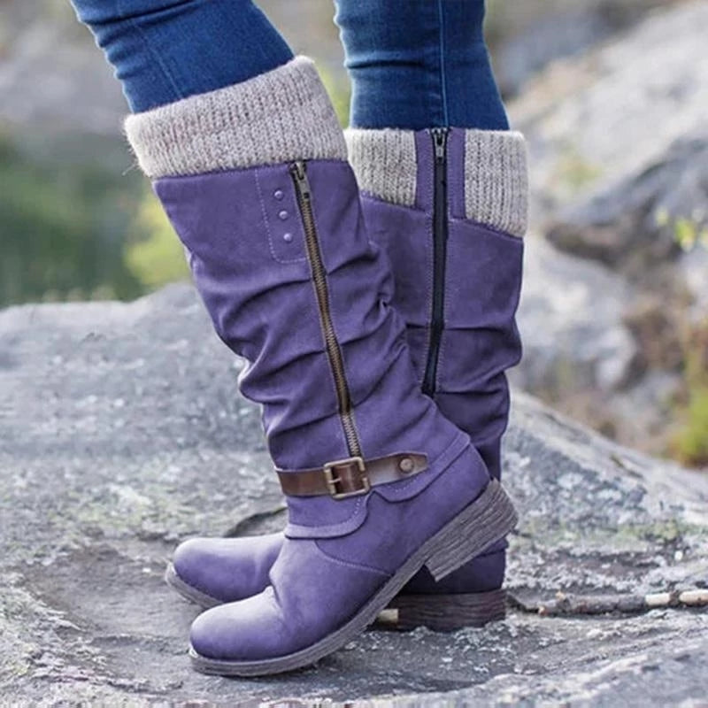Slouch Knee High Boots for Women - Buckle Accent - Image 5