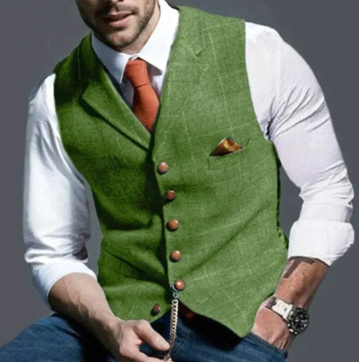 Tweed Suit Vest for Men - Notch Lapel - Image 5