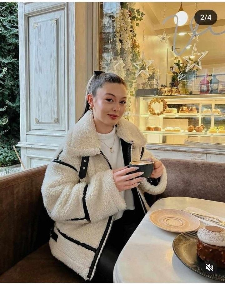 Sherpa Oversized Jacket for Women - Contrast Trim - Image 3