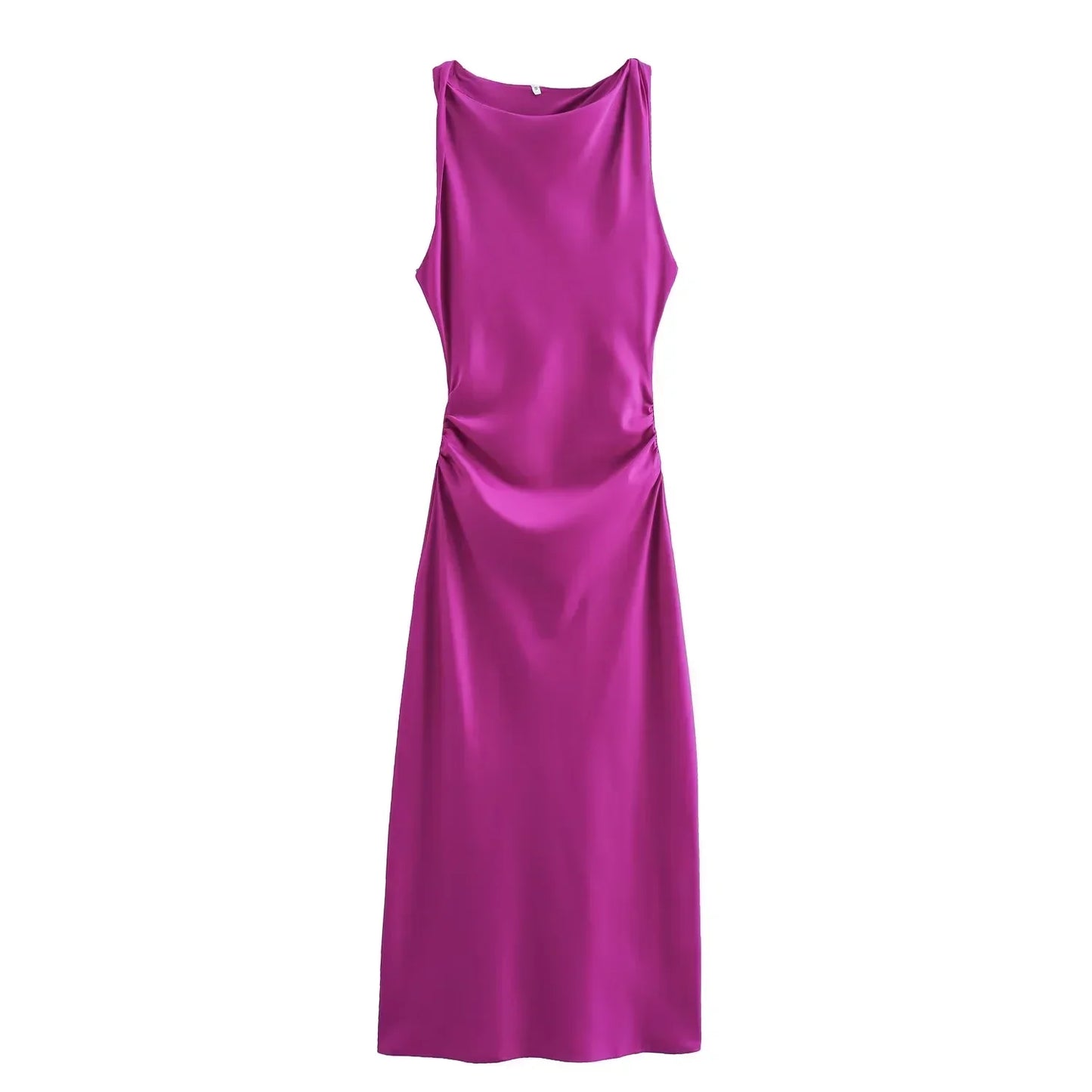 Sleeveless Midi Dress for Women - Cowl Neck Ruched - Image 9