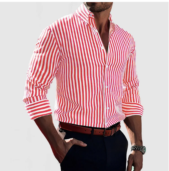 Striped Button-Down Shirt for men - Long Sleeve Slim Fit - Spread Collar Buttoned Cuffs - Image 6