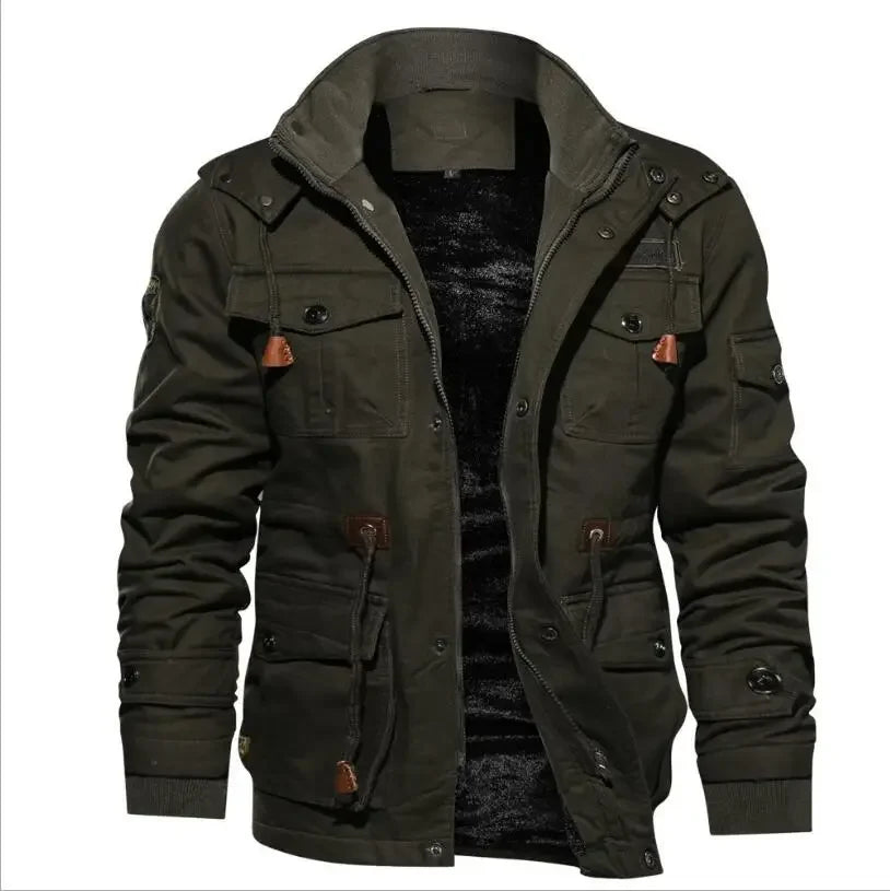 Military Cargo Jacket for Men - Detachable Hood - Image 9