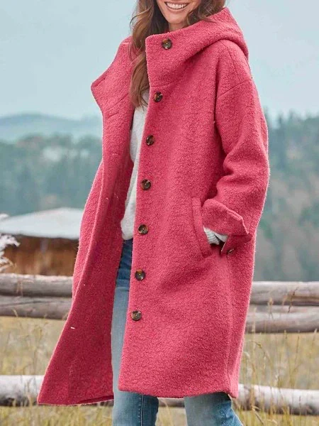 Hooded Long Coat for Women - Button Front - Image 4