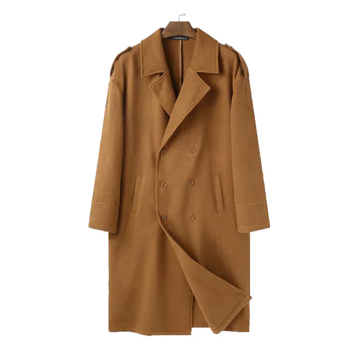 Double-Breasted Long Coat for Men - Notch Lapel - Image 4
