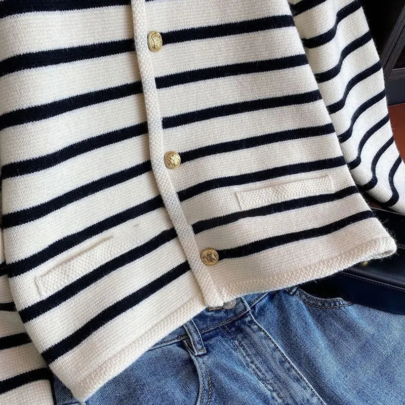 Striped Cardigan Sweater for Women - Button Front - Image 4