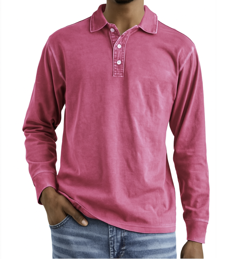Long Sleeve Polo Shirt for Men - Oversized Fit