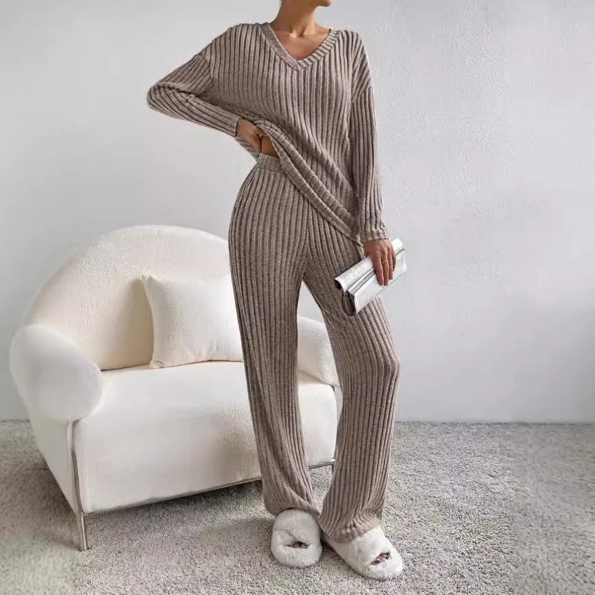 Knit Loungewear Set for Women - Wide Leg Pants - Image 15