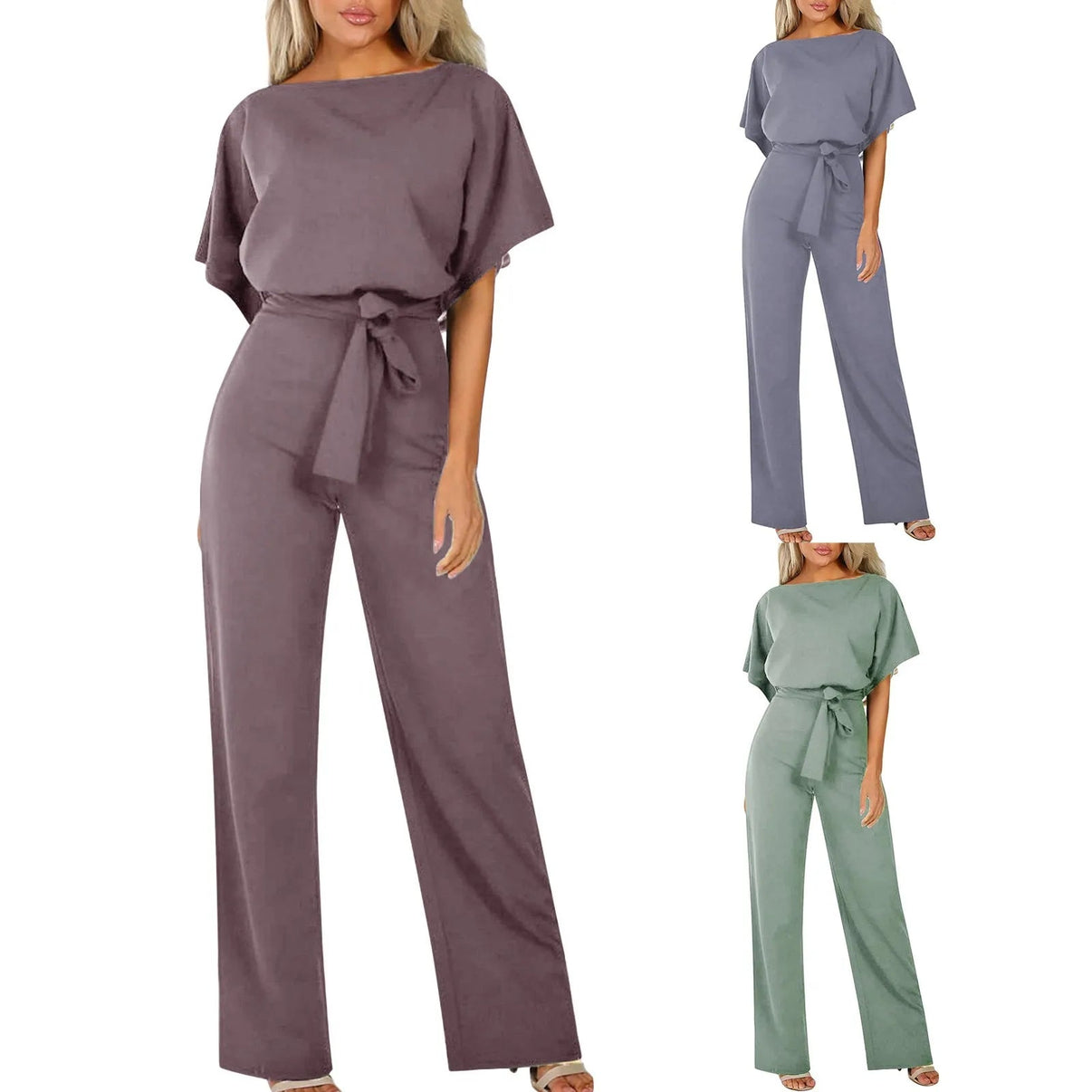 Image of Women's Belted Wide Leg Jumpsuit