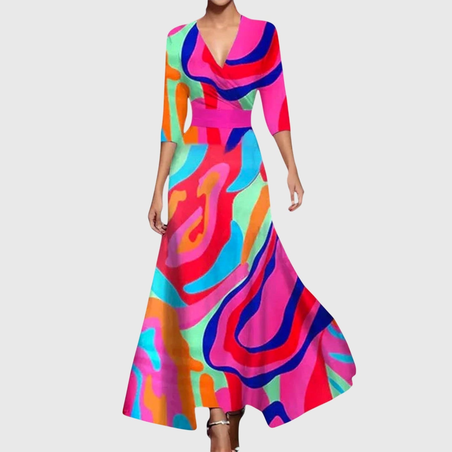 Image of Women's Floral V-Neck Wrap Maxi Dress