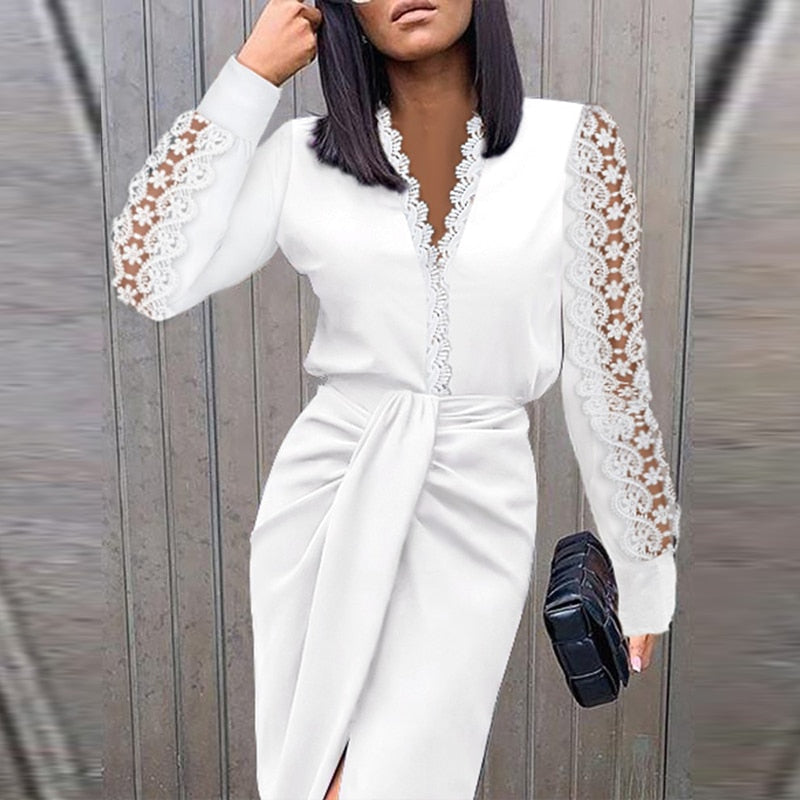 Image of Women's Lace Sleeve A-Line Midi Dress