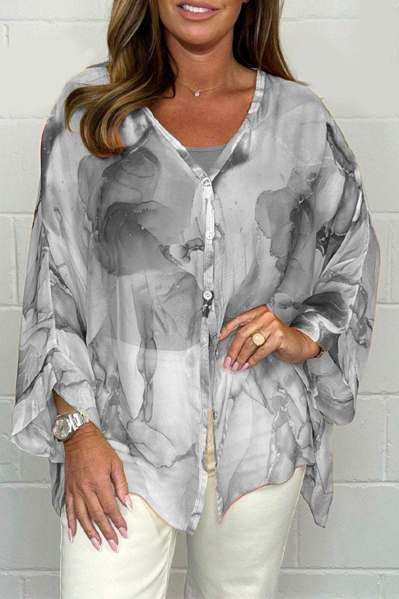 Image of Women's Oversized Abstract Print Blouse