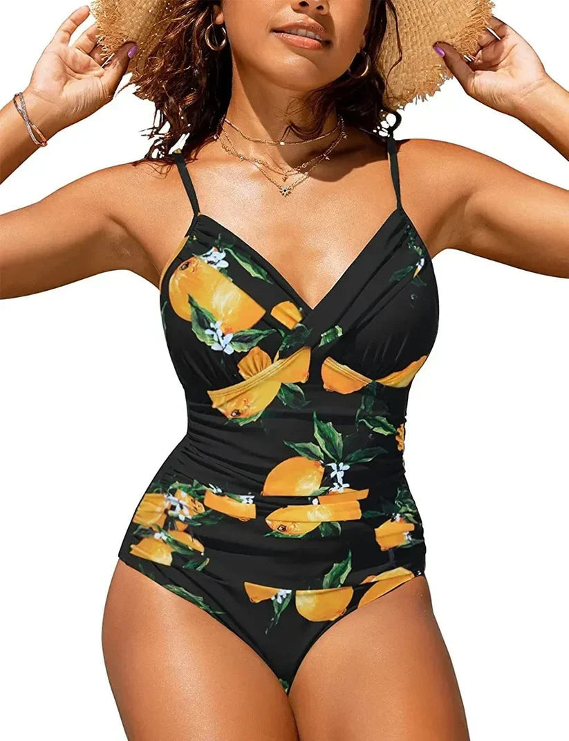 Image of Women's Ruched V-Neck One-Piece Swimsuit