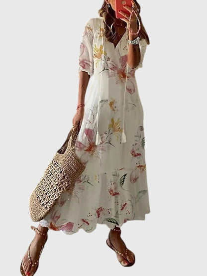 Image of Women's V-Neck Printed Maxi Dress