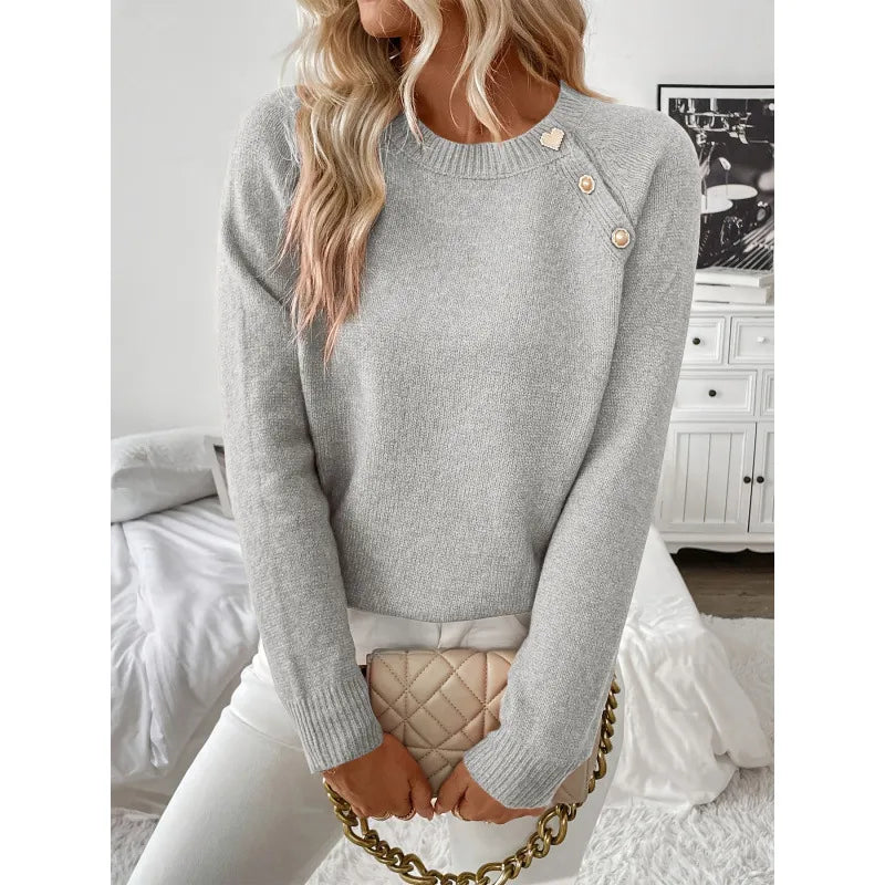 Women's Shoulder Button Ribbed Knit Sweater - Image 2