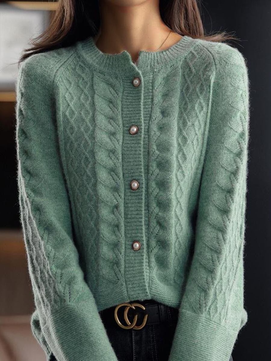 Cable Knit Cardigan Sweater for Women - Button Front - Image 2