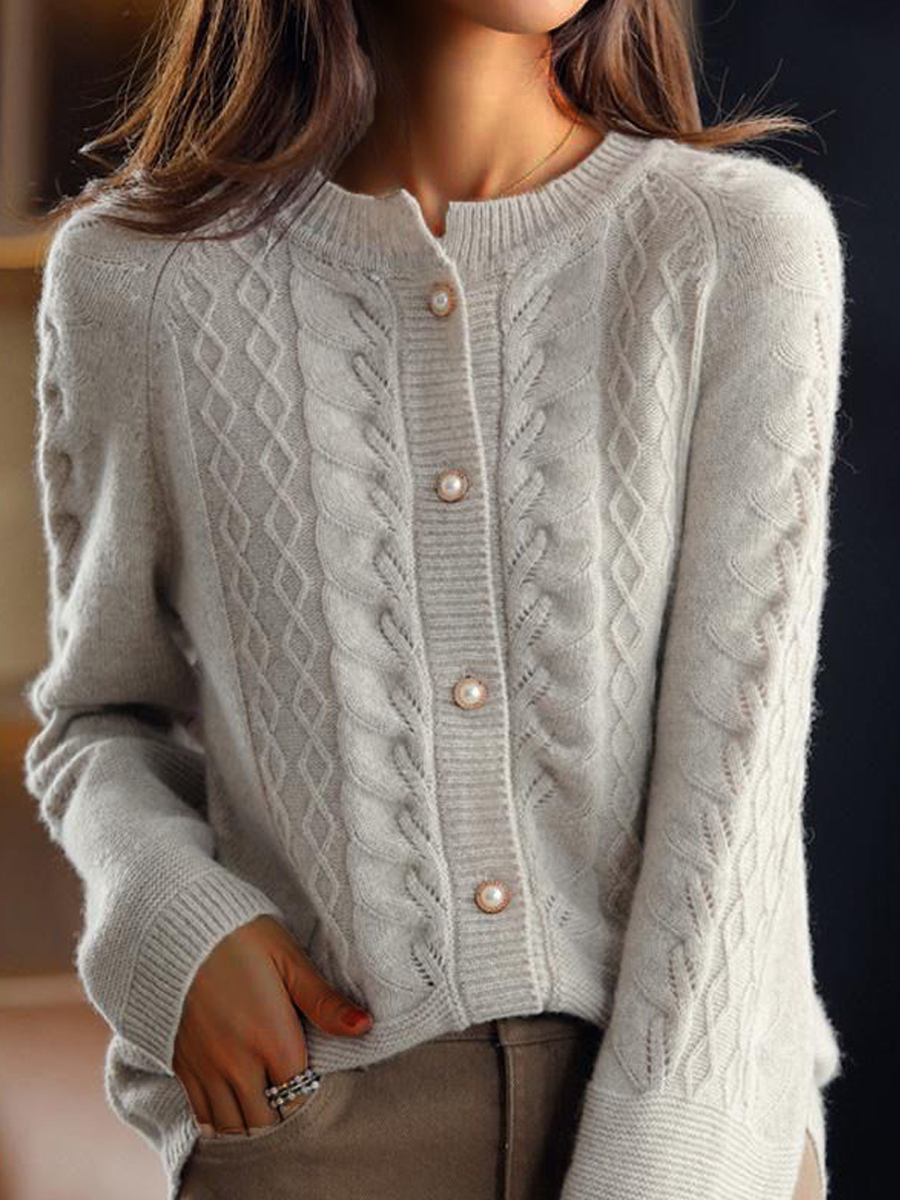 Cable Knit Cardigan Sweater for Women - Button Front - Image 4