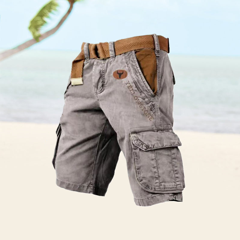 Belted Cargo Shorts for Men - Knee Length Multi-Pocket - Image 1