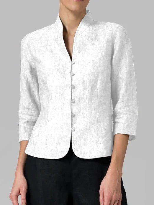 Button-Front 3/4 Sleeve Jacket for Women - Mandarin Collar - Image 4