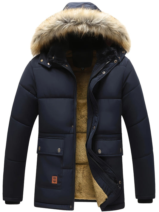 Puffer Hooded Jacket for Men - Faux Fur Hood - Image 1