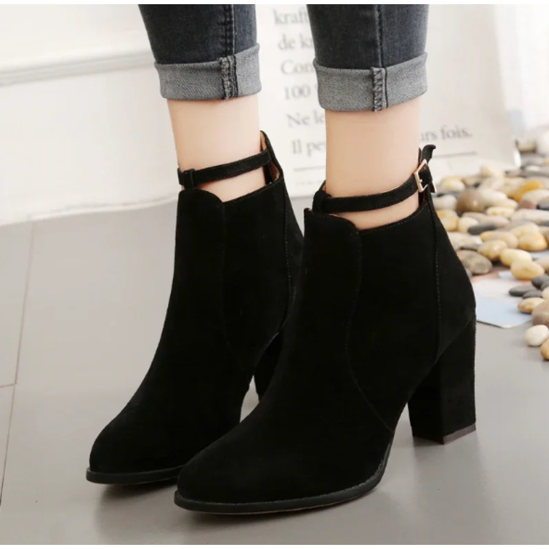 Pointed Toe Ankle Boots for Women - Buckle Strap - Image 10