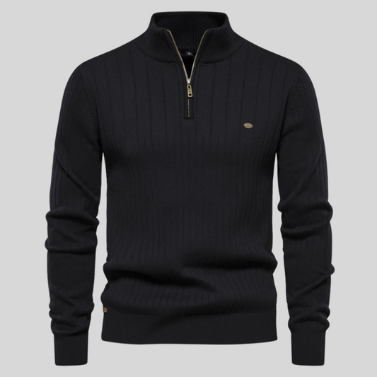 Ribbed Knit Quarter Zip Sweater for Men - Long Sleeve - Image 1