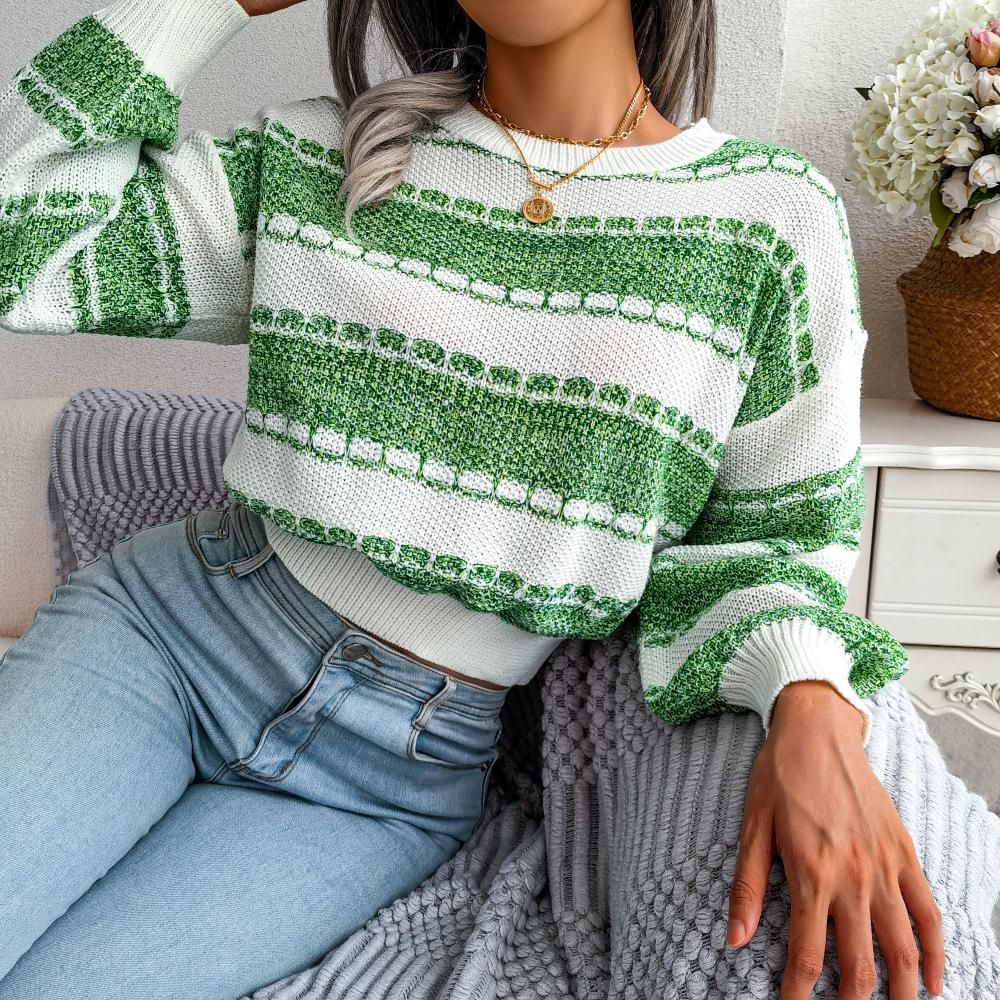 Striped Crew Neck Sweater for Women - Relaxed - Image 1