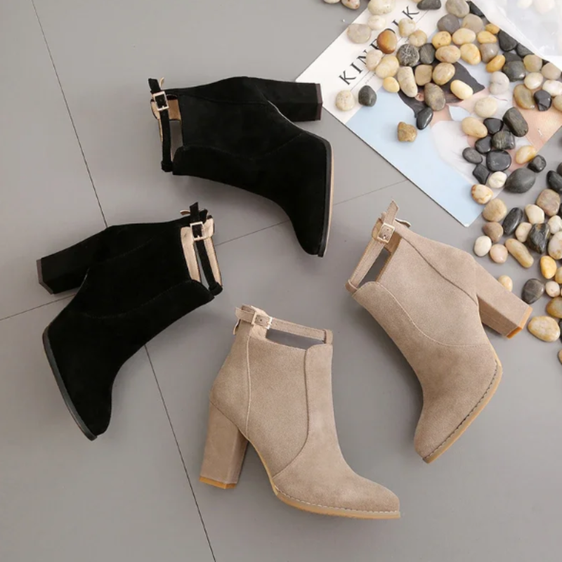 Pointed Toe Ankle Boots for Women - Buckle Strap - Image 11