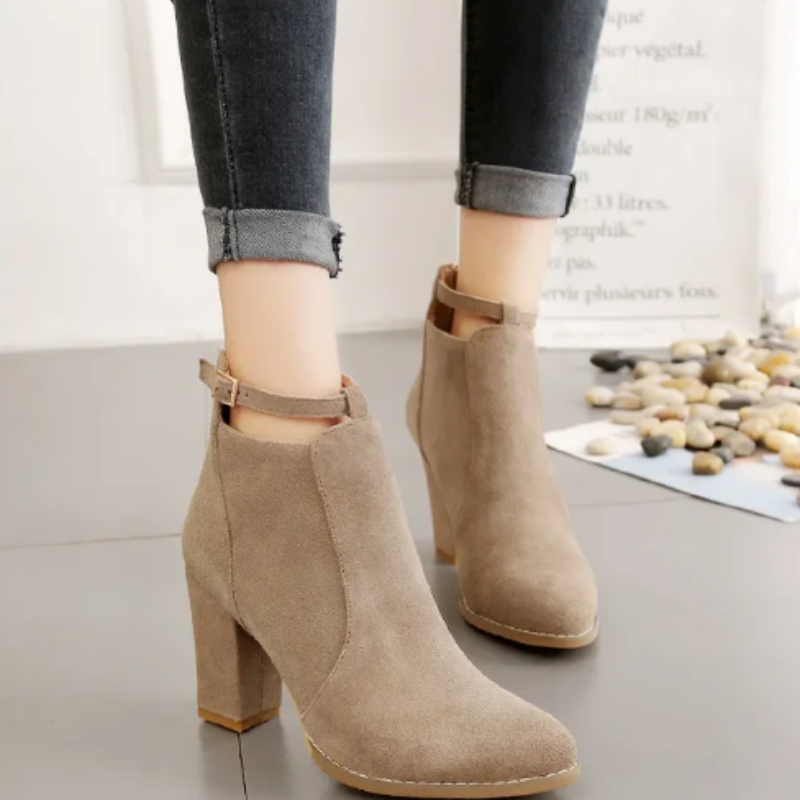 Pointed Toe Ankle Boots for Women - Buckle Strap - Image 13