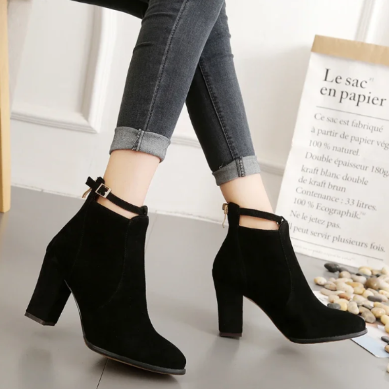 Pointed Toe Ankle Boots for Women - Buckle Strap - Image 15
