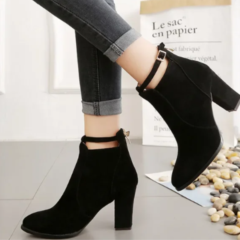 Pointed Toe Ankle Boots for Women - Buckle Strap - Image 16