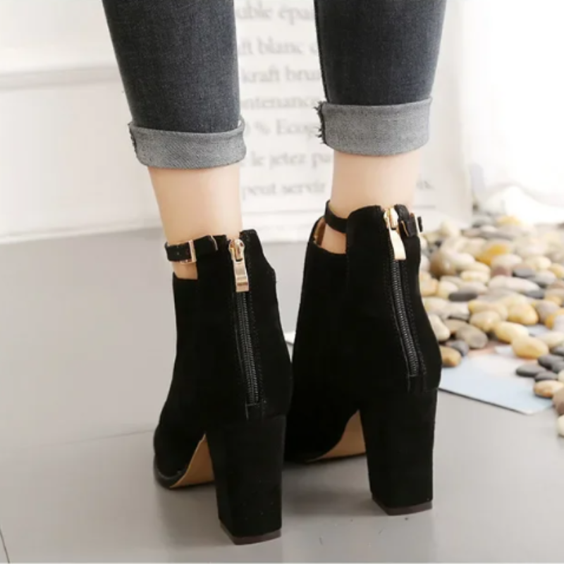 Pointed Toe Ankle Boots for Women - Buckle Strap - Image 17