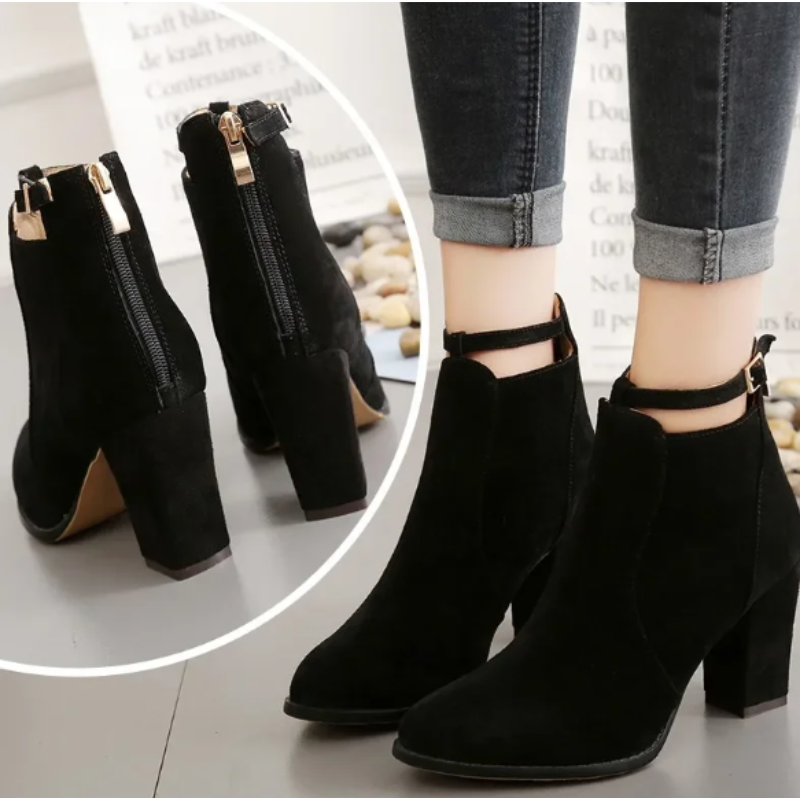 Pointed Toe Ankle Boots for Women - Buckle Strap - Image 18