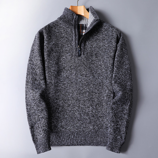 Ribbed Knit Quarter Zip Sweater for Men - Relaxed - Image 1