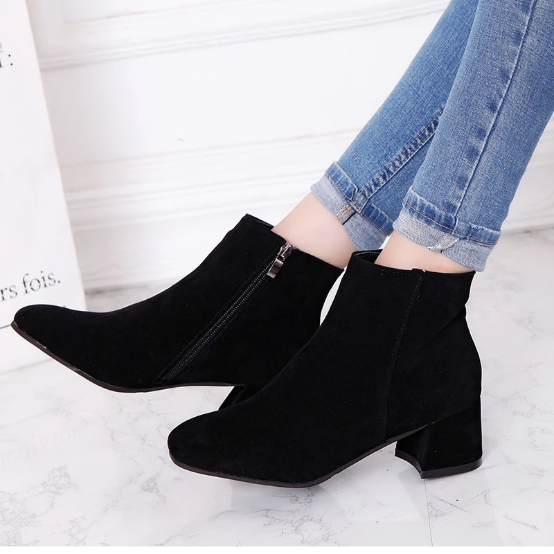 Ankle Boots Shoes for Women - Block Heel - Image 1