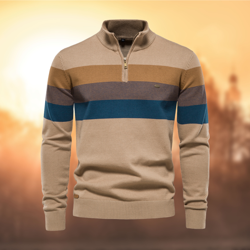 Quarter Zip Sweater for Men - Striped - Image 1