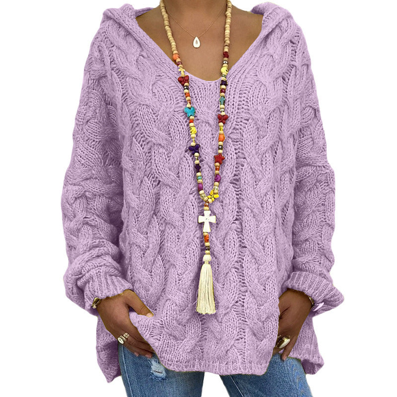 Cable Knit Sweater for Women - Hooded - Image 9
