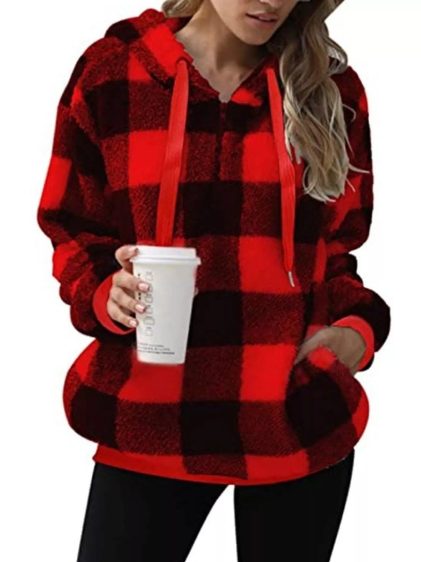 Plaid Hooded Pullover for Women - Half-Zip - Image 19