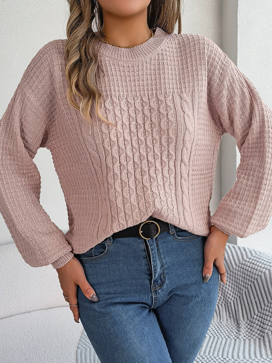 Cable Knit Pullover Sweater for Women - Relaxed - Image 3