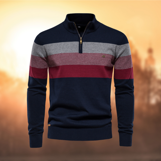 Quarter Zip Sweater for Men - Striped - Image 2