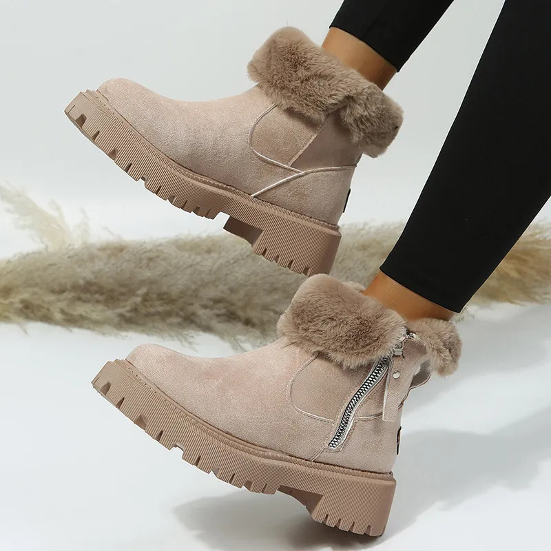 Ankle Boots for Women - Faux Fur Trim - Image 2