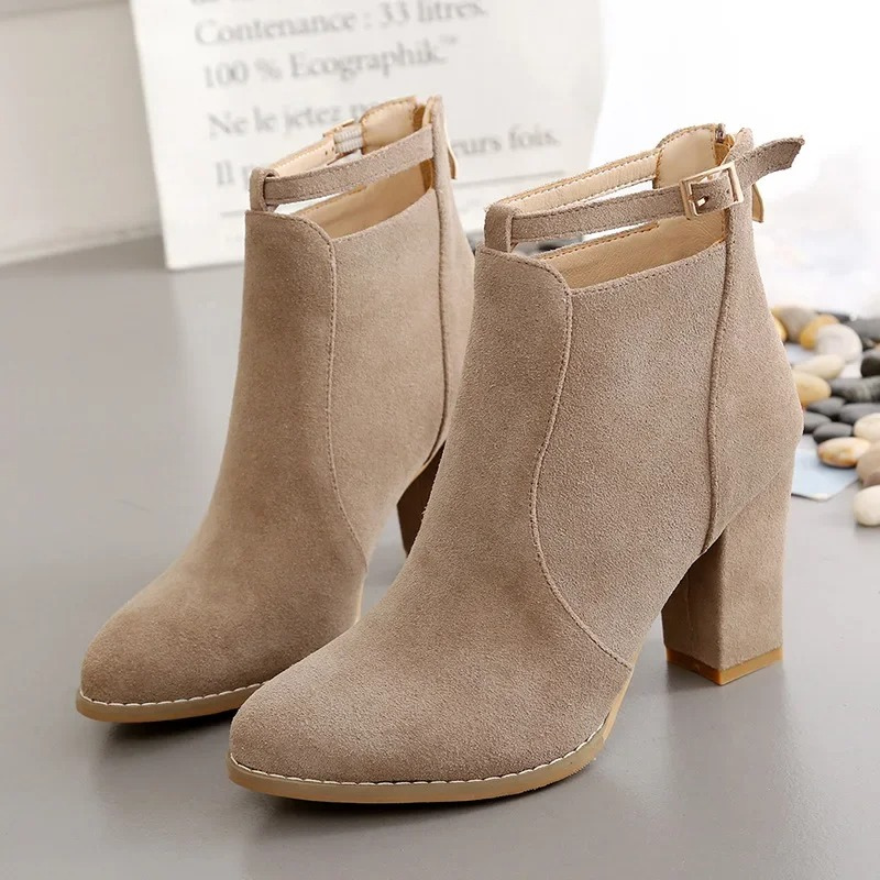 Pointed Toe Ankle Boots for Women - Buckle Strap - Image 2