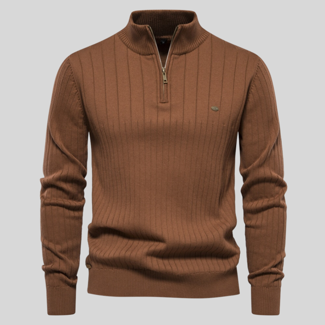Ribbed Knit Quarter Zip Sweater for Men - Long Sleeve - Image 8