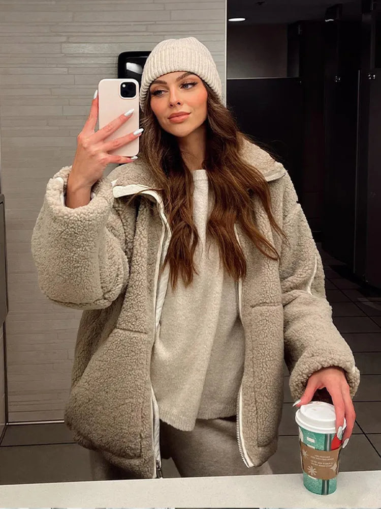 Sherpa Zip-Up Jacket for Women - High Collar - Image 6