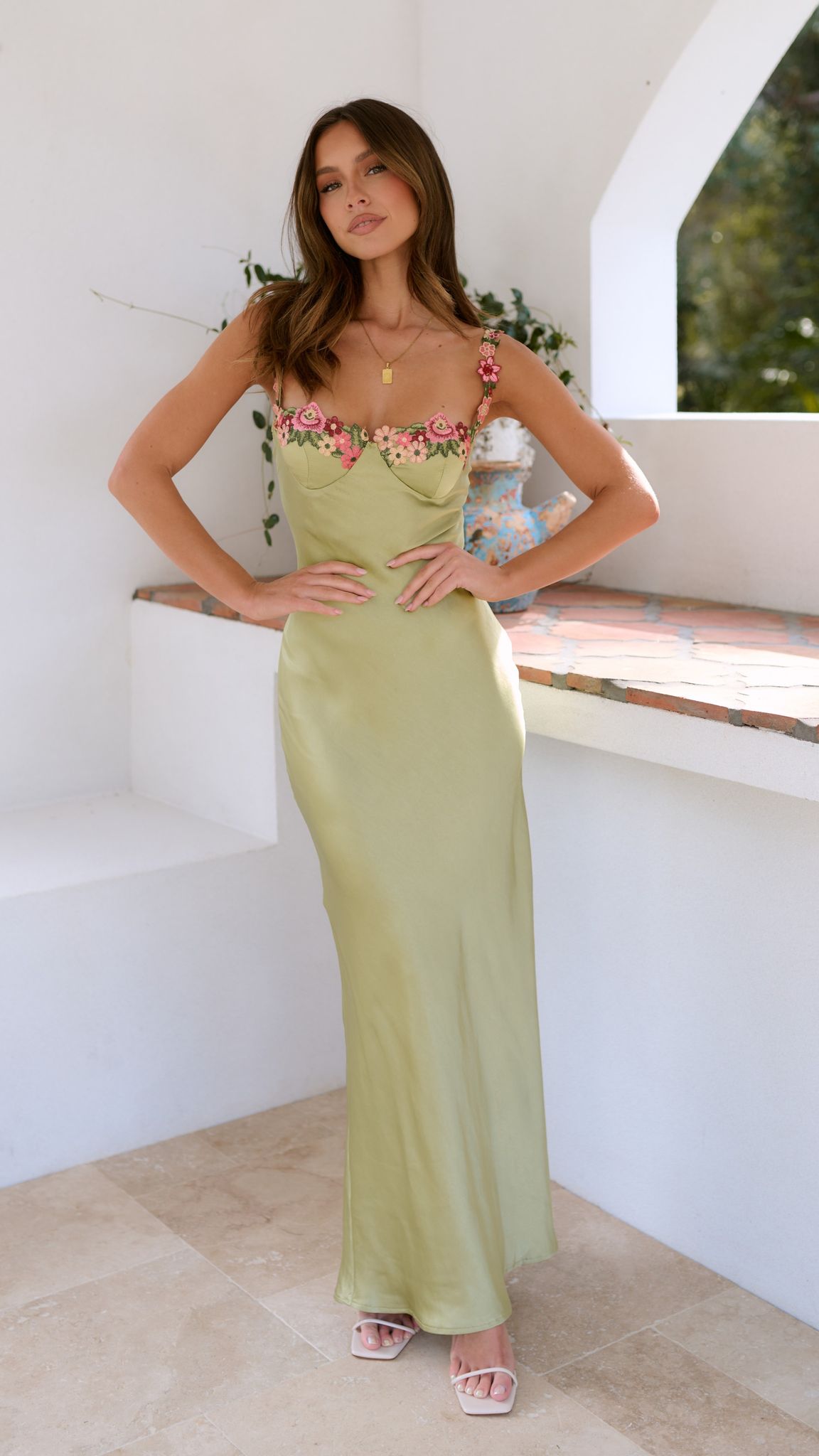 Floral Maxi Slip Dress for Women - Bodycon Spaghetti Strap - Image 5