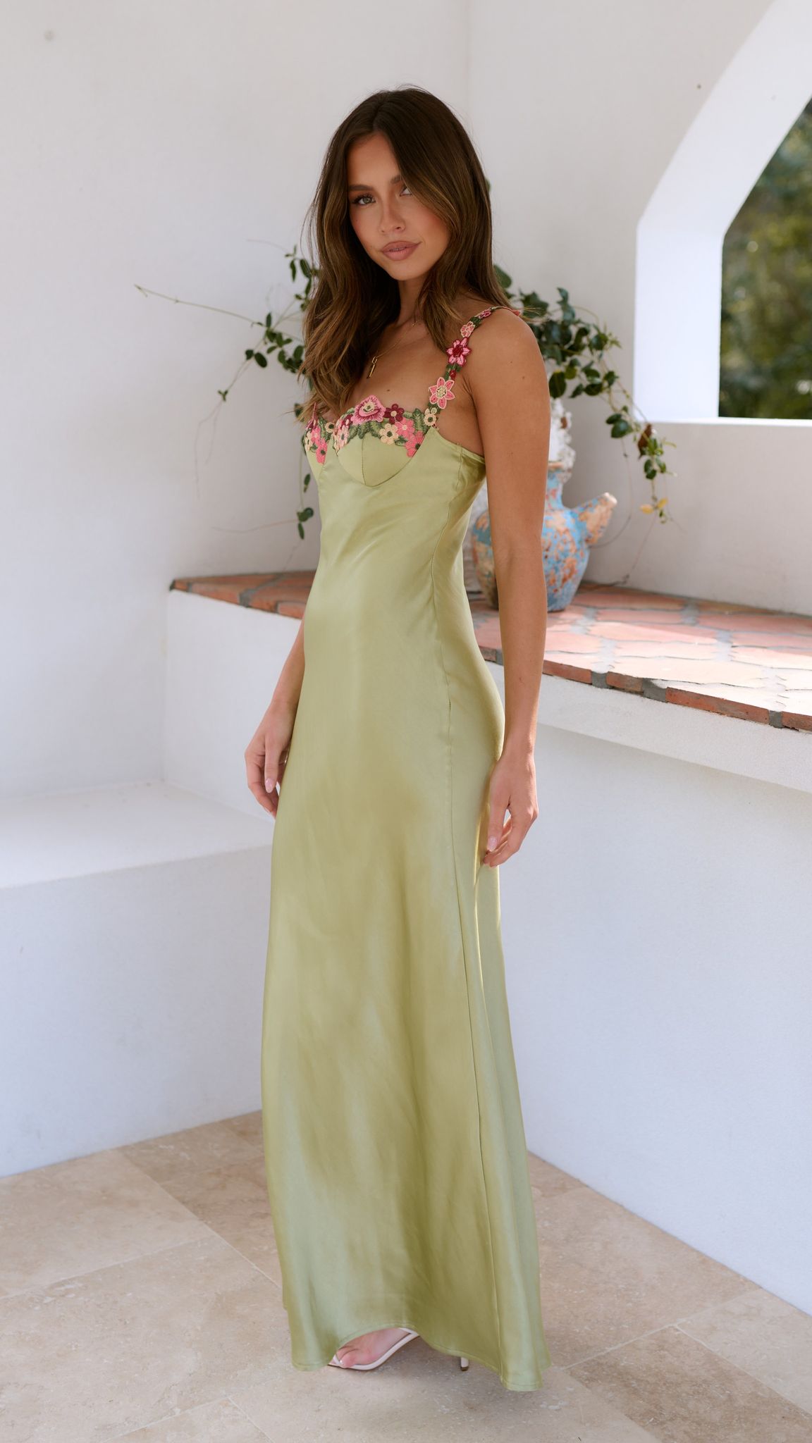 Floral Maxi Slip Dress for Women - Bodycon Spaghetti Strap - Image 3